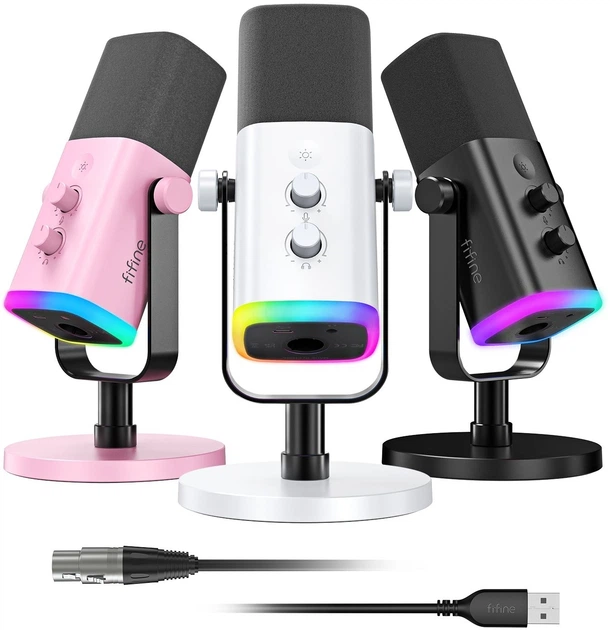 Fifine AM8 White (Dynamic, USB/XLR) – Динамічний мікрофон для професійного запису та стрімінгу ( - Фото 4 Fifine AM8 White (Dynamic, USB/XLR) – Динамічний мікрофон для професійного запису та стрімінгу ( - зображення 4