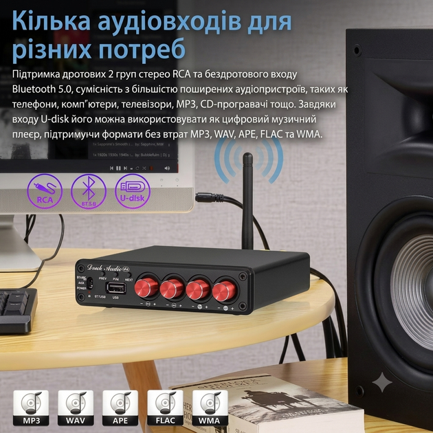 Підсилювач Douk Audio M4 + блок живлення 24 В - багатозонний 4-канальний 50Вт*4 - підтримка Line-Out та Line-in Bluetooth USB - Фото 3 Підсилювач Douk Audio M4 + блок живлення 24 В - багатозонний 4-канальний 50Вт*4 - підтримка Line-Out та Line-in Bluetooth USB - зображення 3