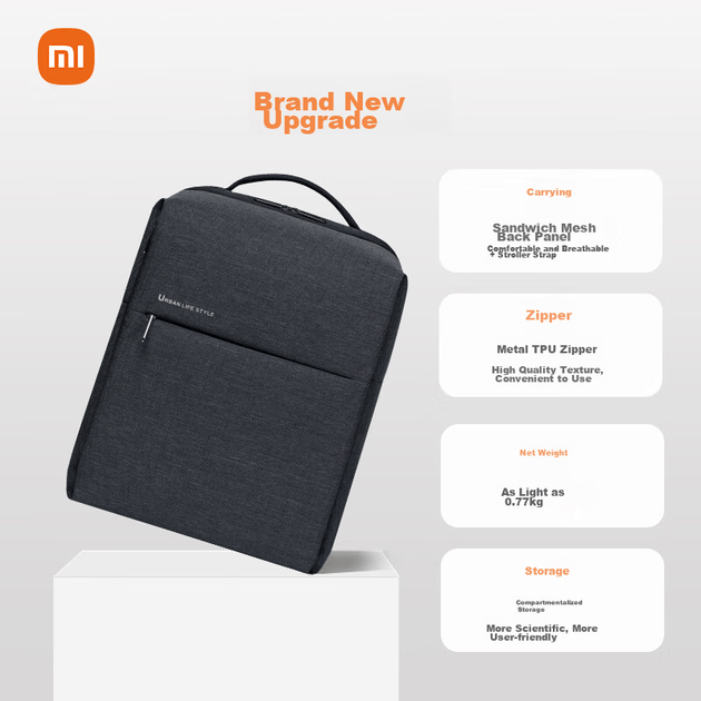 Рюкзак для ноутбука Xiaomi MI Urban Minimalist Backpack 2 Dark Gray - Фото 7 Рюкзак для ноутбука Xiaomi MI Urban Minimalist Backpack 2 Dark Gray - изображение 7