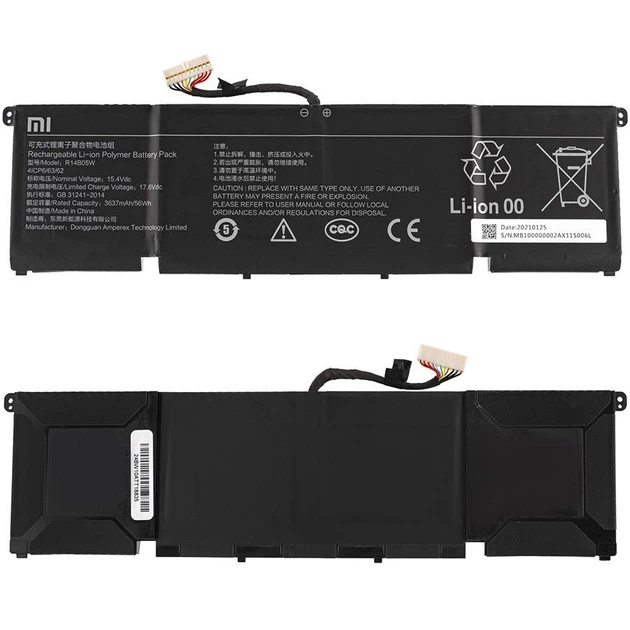 Батарея для ноутбука Xiaomi R14B05W (Xiaomi Pro X 14) 15.44V 3637mAh 56Wh Чорний - Фото 2 Батарея для ноутбука Xiaomi R14B05W (Xiaomi Pro X 14) 15.44V 3637mAh 56Wh Чорний - зображення 2