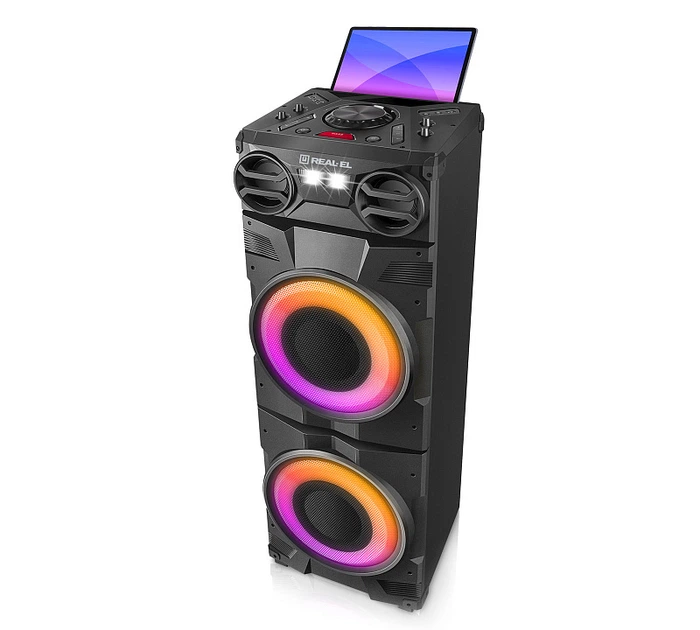 Колонка REAL-EL S-2010 (1000Вт, MDF, Bluetooth, USB, AUX, FM, Mic, Guitar, RGB, TWS) - изображение 5