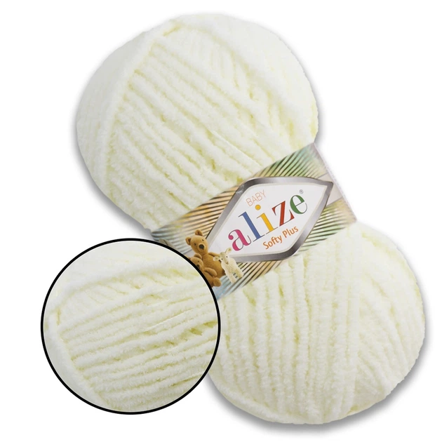 Alize Softy Plus, Светло-молочный №62 - плюшевая толстая пряжа, 100г/120м, Ализе Софти Плюс для вязания пледов, игрушек, детской одежды - Фото 1 Alize Softy Plus, Светло-молочный №62 - плюшевая толстая пряжа, 100г/120м, Ализе Софти Плюс для вязания пледов, игрушек, детской одежды - изображение 1