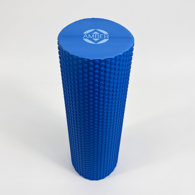 Массажный ролик для спины и МФР Foam Roller Amber Point 45×15 см синий - изображение 3