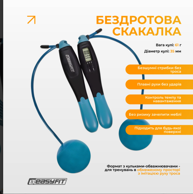 Скакалка для бокса EasyFit TwinRope 2,8м черный-голубой (EF-1909-GN) - Фото 3 Скакалка для бокса EasyFit TwinRope 2,8м черный-голубой (EF-1909-GN) - изображение 3