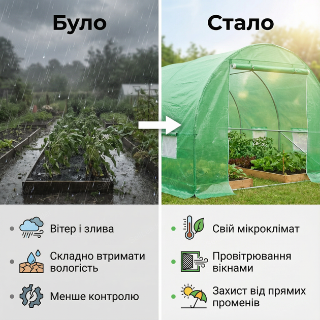 Парник теплица садовая Bonro 18м2 для огурцов огорода дачи защиты растений с окнами армированная арочная пленочная армированная - изображение 5