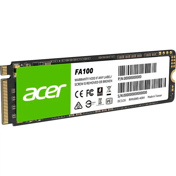 Накопичувач Acer FA100 256GB M.2 2280 NVMe 1.4 PCIe Gen 3x4 3D NAND SLC (BL.9BWWA.118) - изображение 2