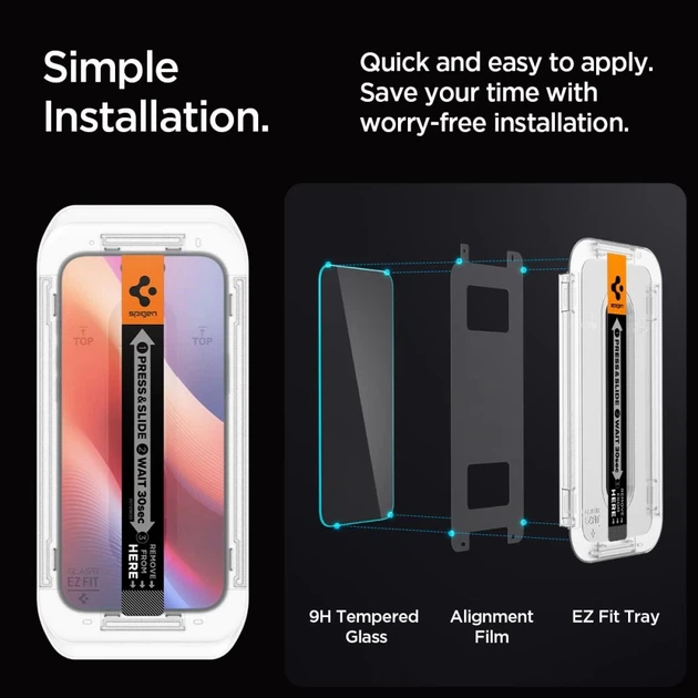 Защитное стекло Spigen GLAS.tR EZ Fit для Apple iPhone 16 Pro / 17 Pro, с монтажной рамкой, 9H - Фото 7 Защитное стекло Spigen GLAS.tR EZ Fit для Apple iPhone 16 Pro / 17 Pro, с монтажной рамкой, 9H - изображение 7