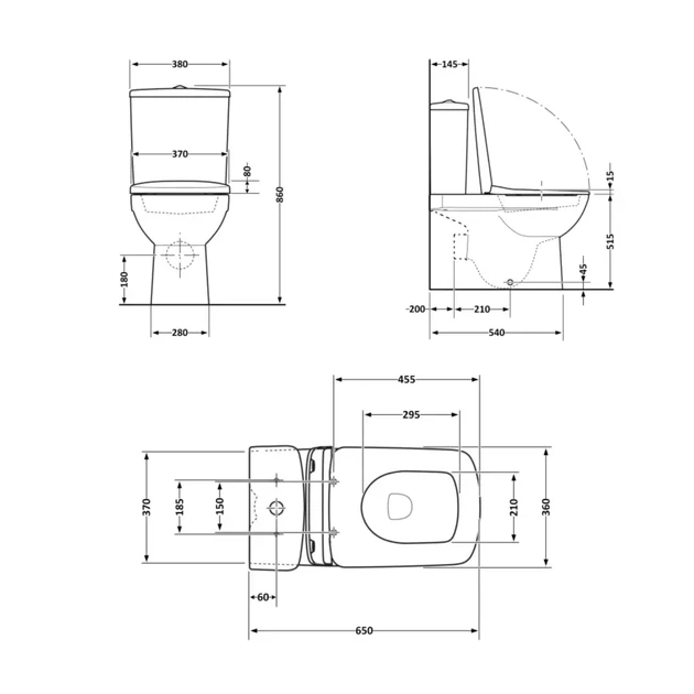 Унітаз компакт Qtap Crow Eco Rimless 640х360 прямокутний, з сидінням, білий глянцевий (QTCRO27W48750) - зображення 3