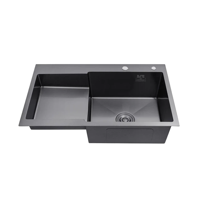 Кухонная мойка Kroner KRP Schwarze 7848RHM PVD 780х480 черная (3,0/1,0 мм) - Фото 5 Кухонная мойка Kroner KRP Schwarze 7848RHM PVD 780х480 черная (3,0/1,0 мм) - изображение 5