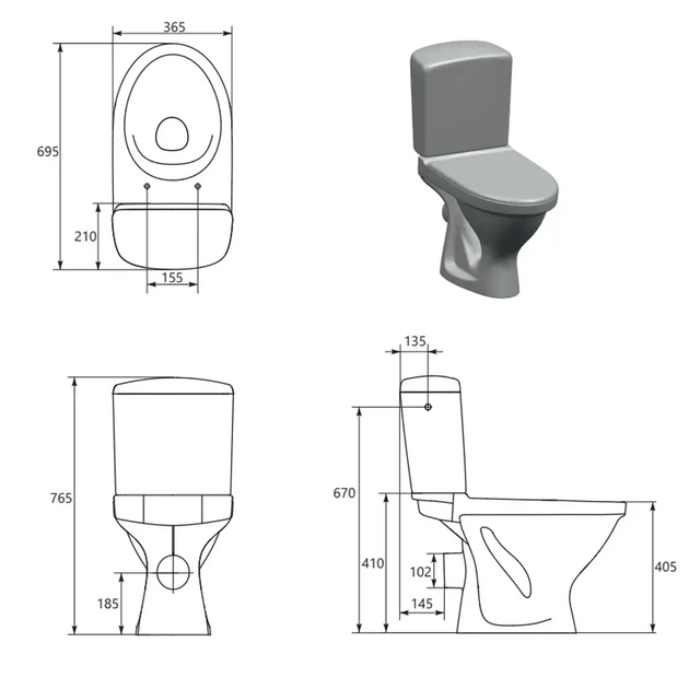 Унитаз компакт Mito (Cersanit) 922 Еko II Simpleon 010 695x365 овальный, с сиденьем, белый - изображение 3
