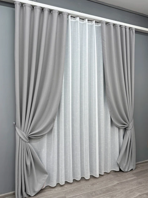 Комплект штор VR-Textil Лен Мешковина 100х270 2шт и Тюль 300х270 867ш-115т светло-серый с белым 71-060/1 - Фото 2 Комплект штор VR-Textil Лен Мешковина 100х270 2шт и Тюль 300х270 867ш-115т светло-серый с белым 71-060/1 - изображение 2