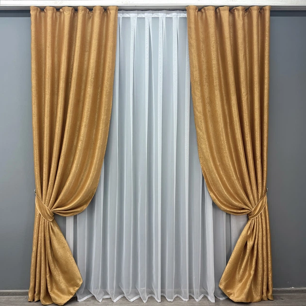 Комплект готовых штор VR-Textil Софт № 373ш Золотистый 100х270 см 2шт (31-794) - изображение 2