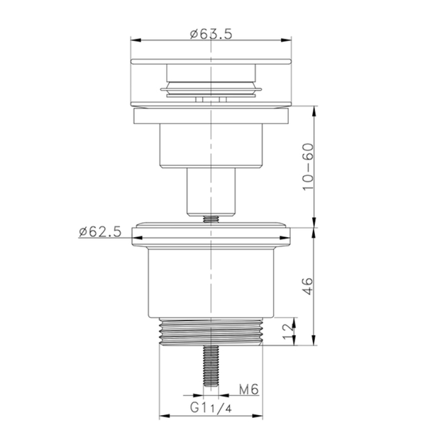 Донный клапан Koer PW-11-02 1 1/4'' Сlick-Сlack SS для умывальника, хром (KR5792) - изображение 5
