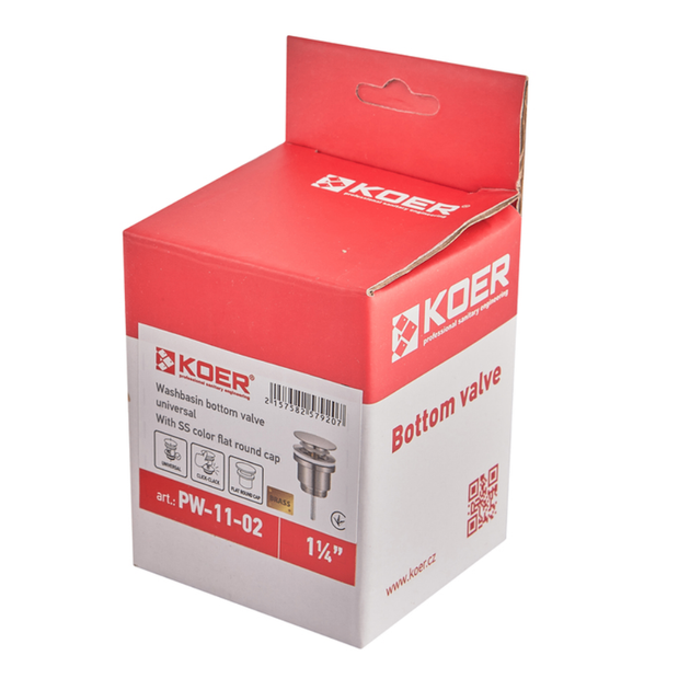 Донный клапан Koer PW-11-02 1 1/4'' Сlick-Сlack SS для умывальника, хром (KR5792) - изображение 8