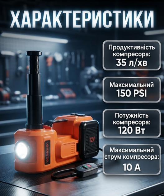 Электрический домкрат BOXER BX481 5 т 12 В подъем 150–450 мм с компрессором LED фонарем в кейсе - изображение 2