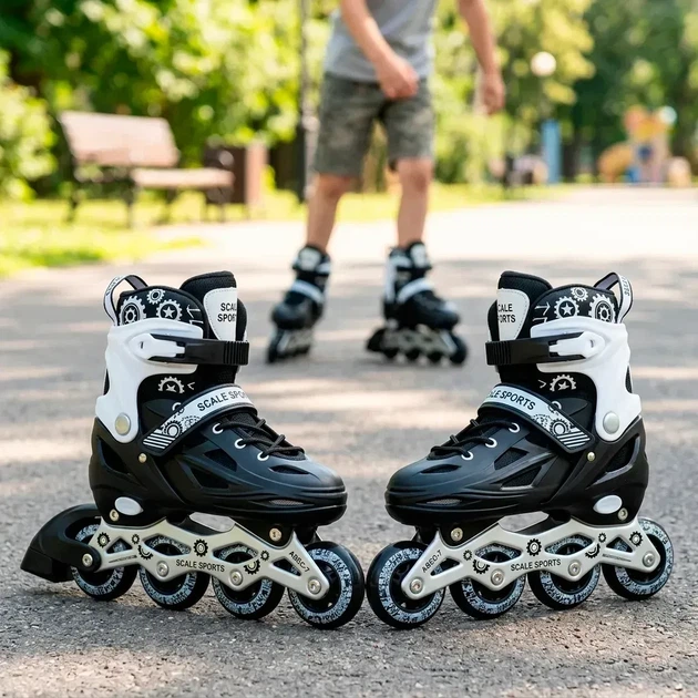 Раздвижные роликовые коньки с подсветкой 29-33 Scale Sport Ролики раздвижные спортивные детские Черные - Фото 2 Раздвижные роликовые коньки с подсветкой 29-33 Scale Sport Ролики раздвижные спортивные детские Черные - изображение 2