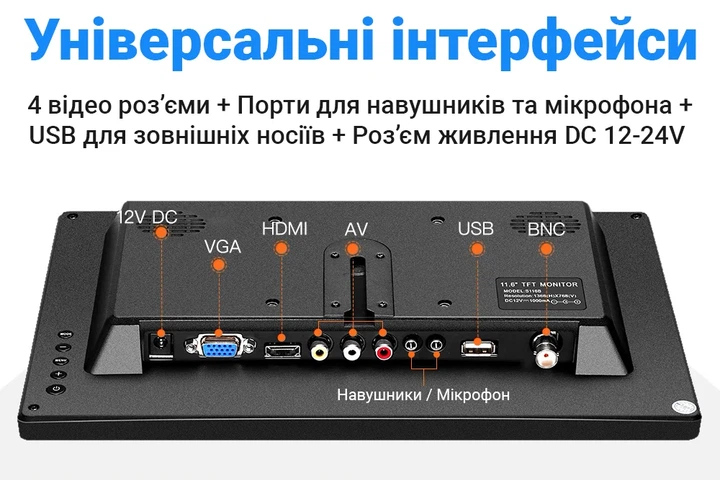 Автомобільний монітор Podofo A3125EU 13,3 дюйма для камер заднього огляду, FullHD, 12-24V - зображення 7