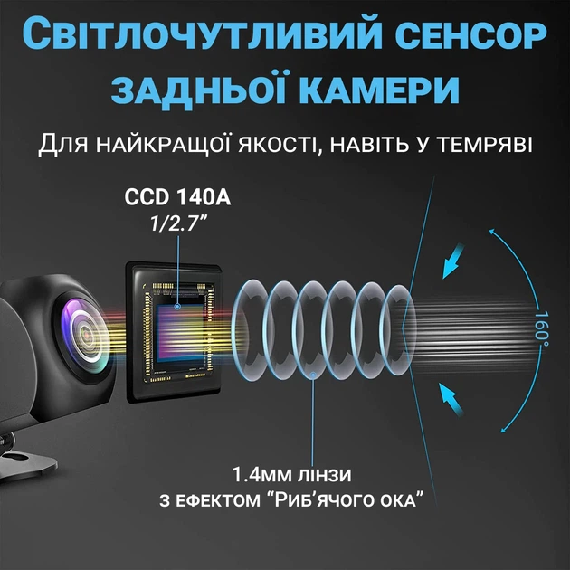 Комплект для паркування Podofo A3073 сенсорний монітор 9.3" камера заднього виду алюміній чорний - зображення 15
