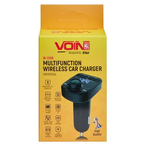 Модулятор FM, VOIN W-3308, 12-24V 2 USB 3.1A, Bluetooth 5.0, Hands-free, вольтметр - Фото 6 Модулятор FM, VOIN W-3308, 12-24V 2 USB 3.1A, Bluetooth 5.0, Hands-free, вольтметр - зображення 6