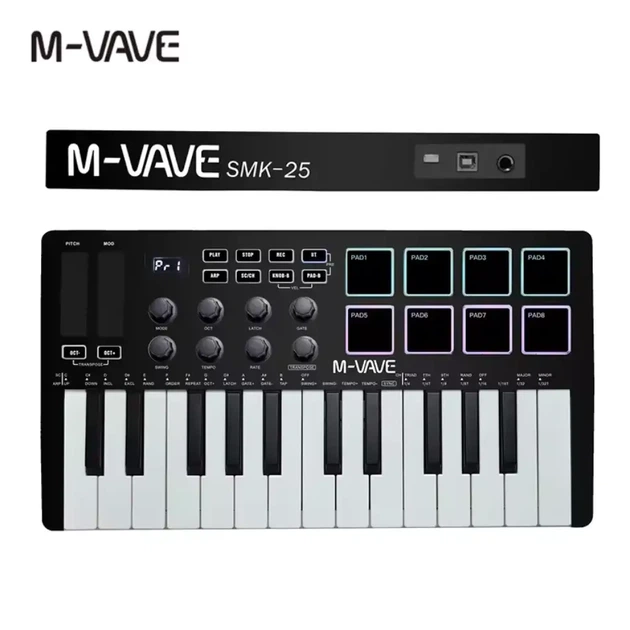 Бездротова MIDI клавіатура M Vave SMK 25 Чорна - Фото 1 Бездротова MIDI клавіатура M Vave SMK 25 Чорна - зображення 1