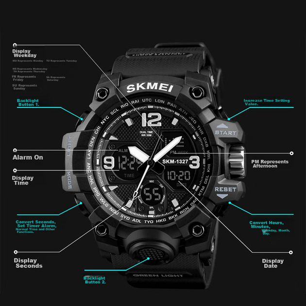 Дитячий годинник Skmei SKM-1155 Black (1327) - Фото 2 Дитячий годинник Skmei SKM-1155 Black (1327) - зображення 2