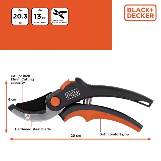 Секатор Black&Decker наковаленчатый садовый для цветов и живой изгороди (871125223417) - Фото 4 Секатор Black&Decker наковаленчатый садовый для цветов и живой изгороди (871125223417) - изображение 4