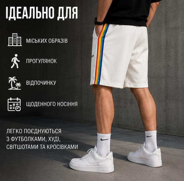 Шорти Palm Angels молочні з райдужною боковою вставкою — чоловічі / унісекс спортивні, розмір M - зображення 4