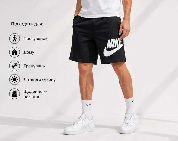 Шорты Nike Big Logo черные мужские - спортивные хлопковые Найк с большим белым логотипом, размер M - Фото 3 Шорты Nike Big Logo черные мужские - спортивные хлопковые Найк с большим белым логотипом, размер M - изображение 3