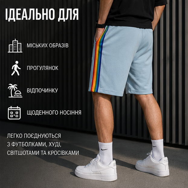 Шорти Palm Angels світло-блакитні з райдужною боковою вставкою — чоловічі / унісекс спортивні, розмір L - зображення 4