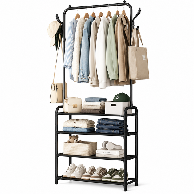 Напольная вешалка-стойка для одежды и обуви RIAS Clothes Rack 6013 с 5 ярусами 60x29.5x152 см Black (3_08463) - Фото 2 Напольная вешалка-стойка для одежды и обуви RIAS Clothes Rack 6013 с 5 ярусами 60x29.5x152 см Black (3_08463) - изображение 2