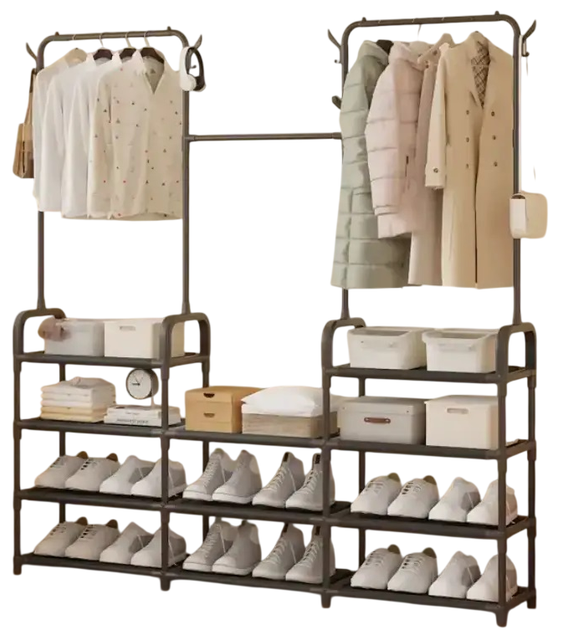 Напольная стойка-вешалка для одежды и обуви RIAS Multi Functional Coat Rak 6048 с полками 164x137x26 см Black (3_08460) - Фото 2 Напольная стойка-вешалка для одежды и обуви RIAS Multi Functional Coat Rak 6048 с полками 164x137x26 см Black (3_08460) - изображение 2