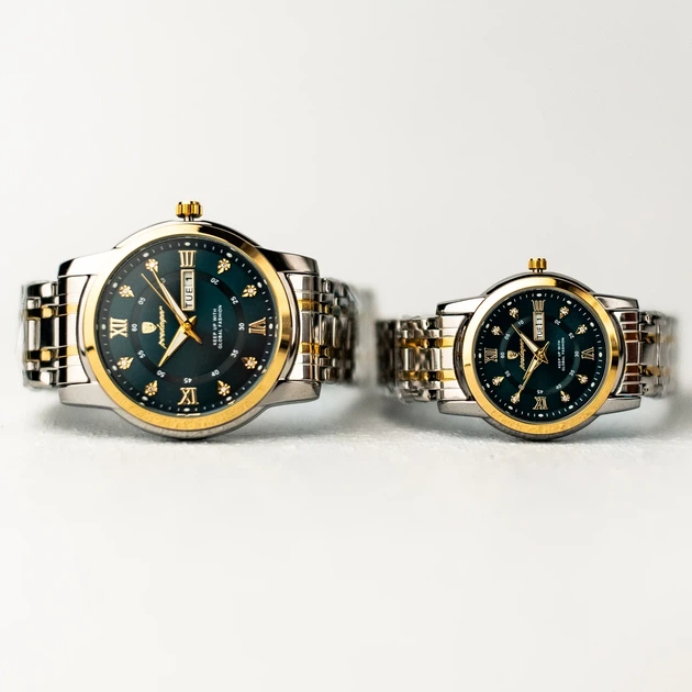 Парні годинники Poedagar Unique Couple кварцові стальні 42x30 мм сріблясті з золотими вставками - зображення 2