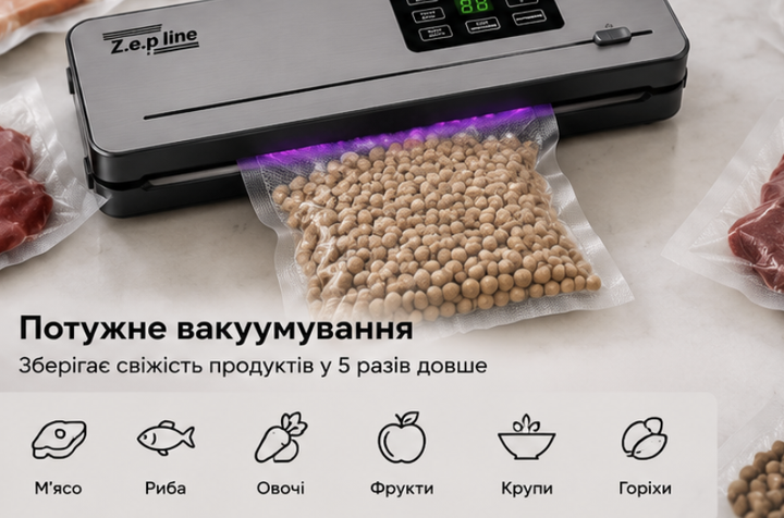Вакууматор для продуктов Zepline ZP-0356 200 Вт Бытовой вакуумный упаковщик с сенсорным LED-дисплеем и ножом - изображение 2