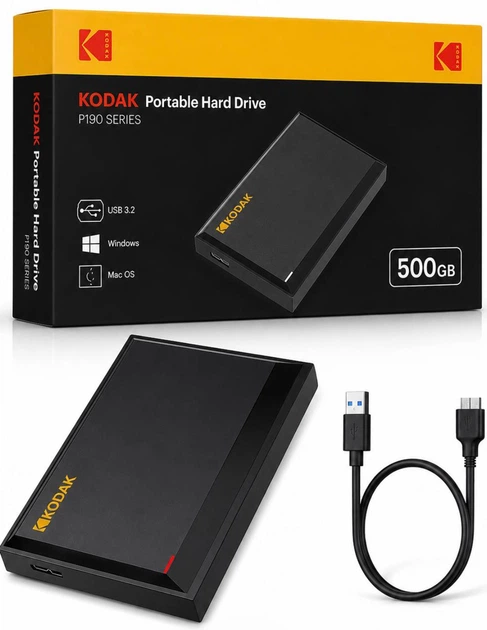 Зовнішній жорсткий диск Kodak P190 500GB Портативний кишеньковий HDD USB 3.2 Gen1 накопичувач для ноутбука ПК Зберігання даних програм фото відео usb переносний вінчестер Windows Mac OS юсб OTG Android 500 Гб Black - Фото 3 Зовнішній жорсткий диск Kodak P190 500GB Портативний кишеньковий HDD USB 3.2 Gen1 накопичувач для ноутбука ПК Зберігання даних програм фото відео usb переносний вінчестер Windows Mac OS юсб OTG Android 500 Гб Black - зображення 3