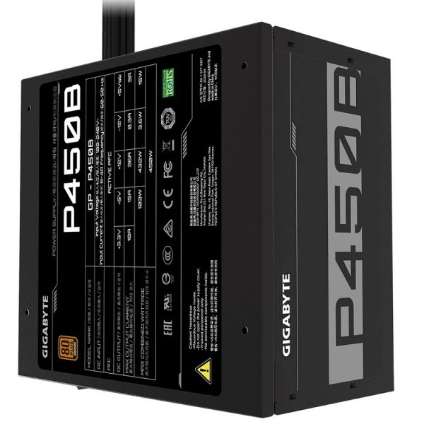 Блок питания 450 Вт, Gigabyte p450b, Black, 80+ Bronze, Active pfc, 12 см, защита opp/uvp/ovp/scp/ocp (gp-p450b) - зображення 3