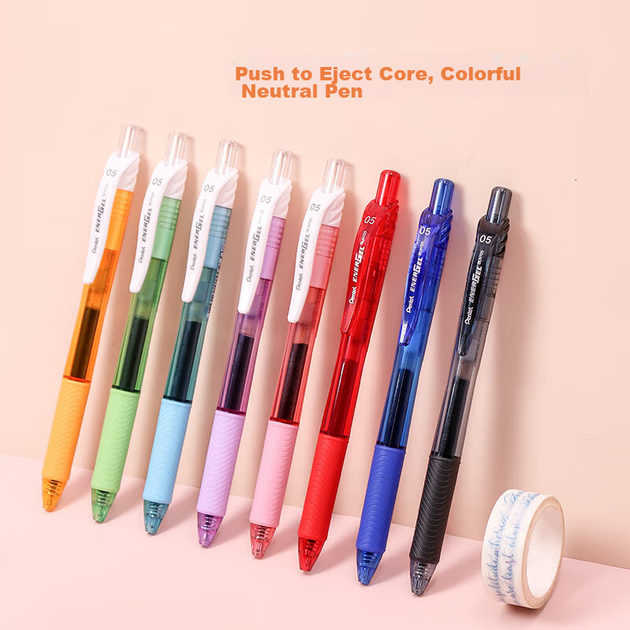 Гелевая ручка Pentel BLN105 с выдвижным стержнем, синяя, стильная, толщина чернил 0,5 мм, подходит для деловых встреч и учебы, быстросохнущая, на водной основе, канцелярские товары, синий корпус с синими чернилами, упаковка из 12 штук. - изображение 5