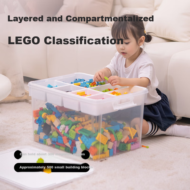 Оригинальный белый квадратный ящик для хранения конструктора Lego от JD, органайзер для мелких деталей, двухслойный прозрачный ящик для сортировки. - изображение 7