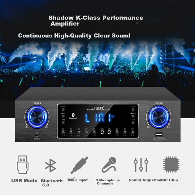Усилитель Amoi SA-10 для домашнего караоке с Bluetooth и сабвуфером - изображение 7