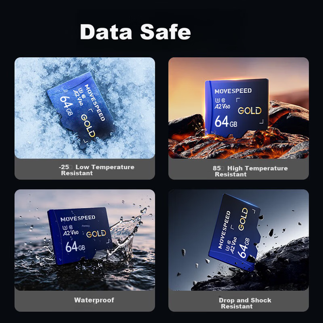 Карта памяти MOVE SPEED microSD 64 ГБ A2 V60 для DJI Pocket 3, GoPro, планшета и видеонаблюдения - изображение 4