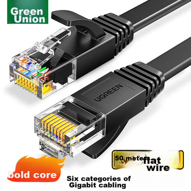 Ethernet-кабель UGREEN Cat6, гігабітний, плоский, 8-жильна вита пара, патч-корд для домашньої мережі та відеоспостереження, 50 м, чорний, артикул 80102 - зображення 4