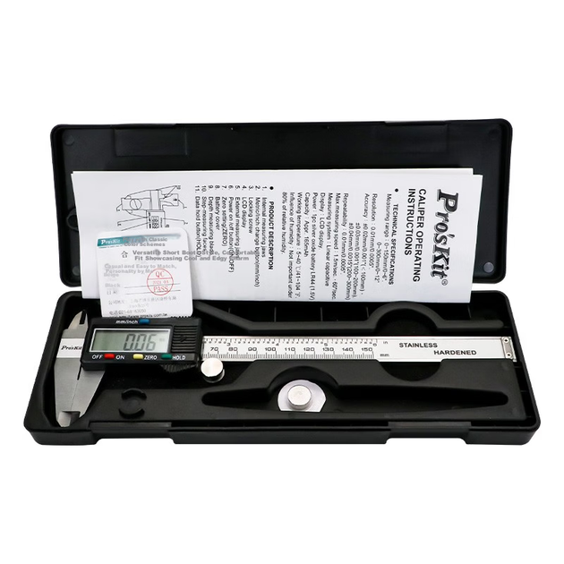 Штангенциркуль Pro'sKit PD-151 цифровой из нержавеющей стали, 150 мм - Фото 6 Штангенциркуль Pro'sKit PD-151 цифровой из нержавеющей стали, 150 мм - изображение 6