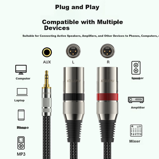 Аудіокабель KELEPU 3.5 мм — 2 XLR, 8 м - зображення 4