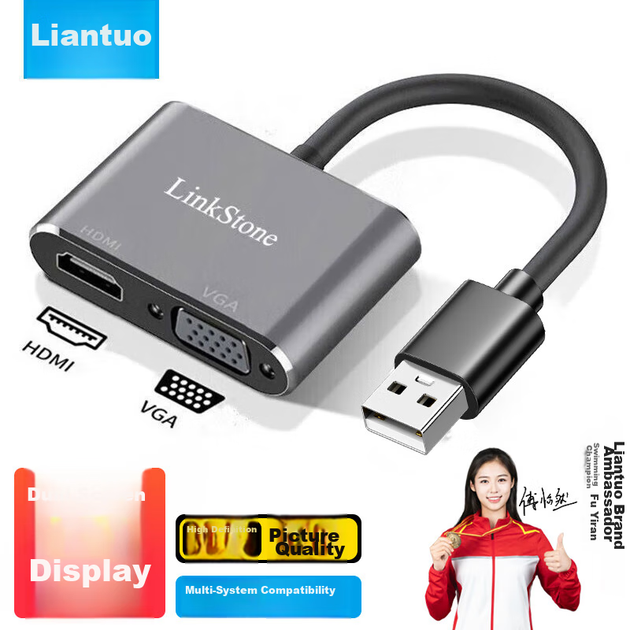 Док-станция LinkStone USB-HDMI/VGA, адаптер для подключения внешней видеокарты к ноутбуку или настольному компьютеру и телевизору-проектору для зеркального отображения изображения высокой четкости. - зображення 4