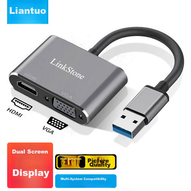 Док-станция LinkStone USB-HDMI/VGA, адаптер для подключения внешней видеокарты к ноутбуку или настольному компьютеру и телевизору-проектору для зеркального отображения изображения высокой четкости. - зображення 11