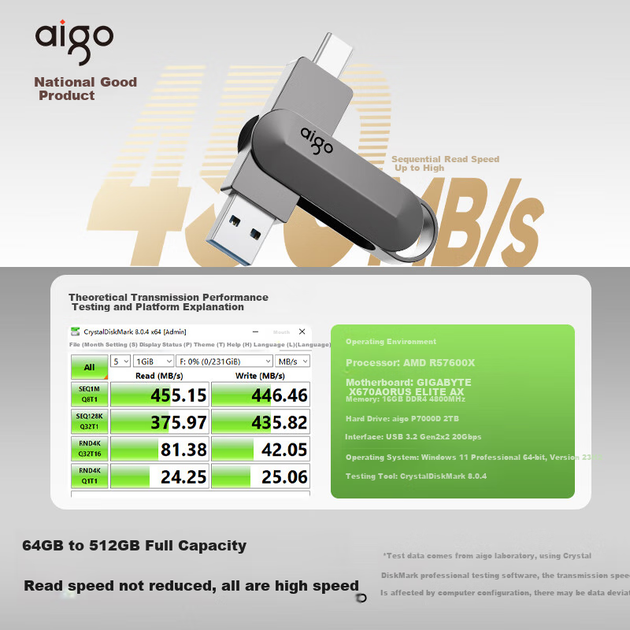 Флеш-накопичувач Aigo U453 128 ГБ типу C USB 3.2 з двома інтерфейсами для телефонів та комп'ютерів, швидкість читання 450 МБ/с, багатофункціональний флеш-накопичувач для бізнесу та офісу - изображение 6