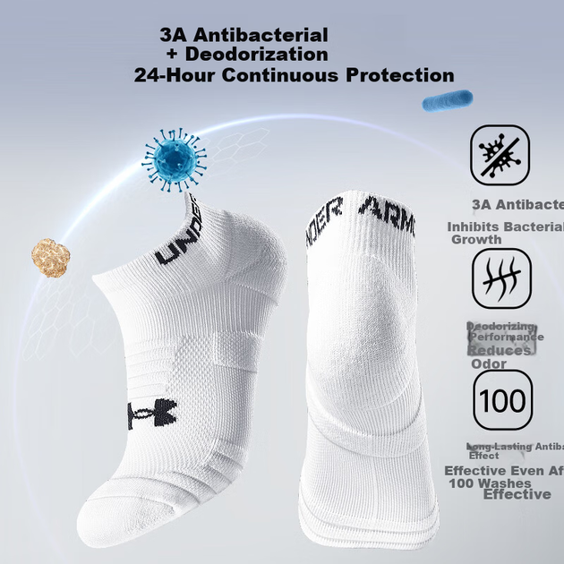 Носки Under Armour мужские спортивные короткие хлопковые тонкие, белые, 3 пары, размер 44-48 - Фото 2 Носки Under Armour мужские спортивные короткие хлопковые тонкие, белые, 3 пары, размер 44-48 - изображение 2