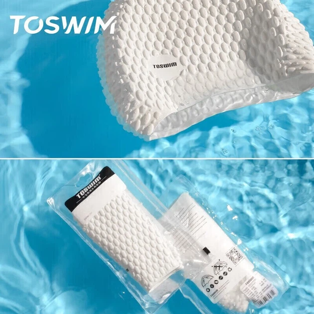 Шапочка для плавания TOSWIM силиконовая женская для длинных волос с защитой ушей, молочно-белая - изображение 8