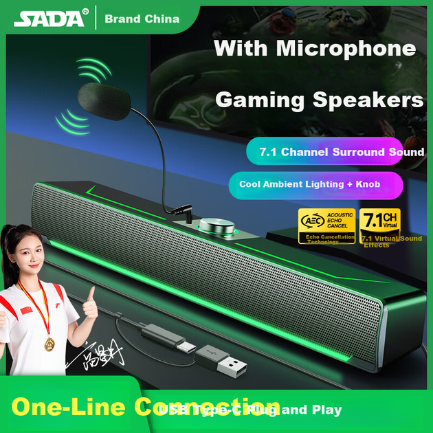 Микрофон SADA V-196 проводной USB с Bluetooth-колонкой и сабвуфером, Type-C, для ПК и ноутбука - Фото 4 Микрофон SADA V-196 проводной USB с Bluetooth-колонкой и сабвуфером, Type-C, для ПК и ноутбука - изображение 4