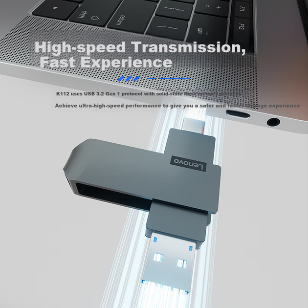 Флеш-накопитель Lenovo Dual-Interface 32GB большой емкости USB, Type-C для телефона и компьютера, офисный USB 3.2, металлический корпус, компактный и портативный, для установки в автомобиль, бизнес-класса. - изображение 7