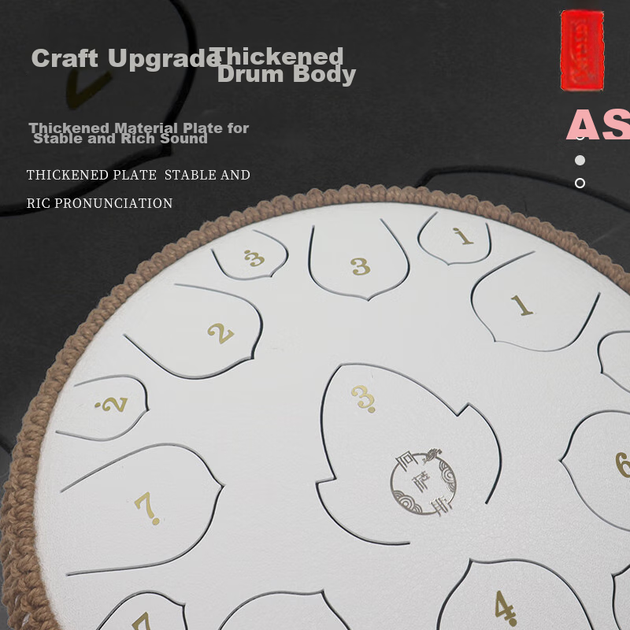 Барабан Asasi Ethereal, 15 тонів, 13 дюймів, барабан з язичком з вуглецевої сталі для початківців, дитячий подарунок, колір Lotus - яскраво-місячно-білий - Фото 4 Барабан Asasi Ethereal, 15 тонів, 13 дюймів, барабан з язичком з вуглецевої сталі для початківців, дитячий подарунок, колір Lotus - яскраво-місячно-білий - зображення 4
